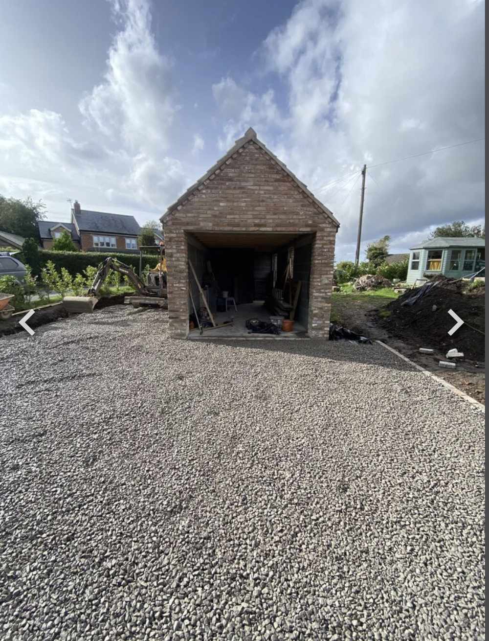 Completed single brick garage with gravel driveway in Holtby York by RW Builders