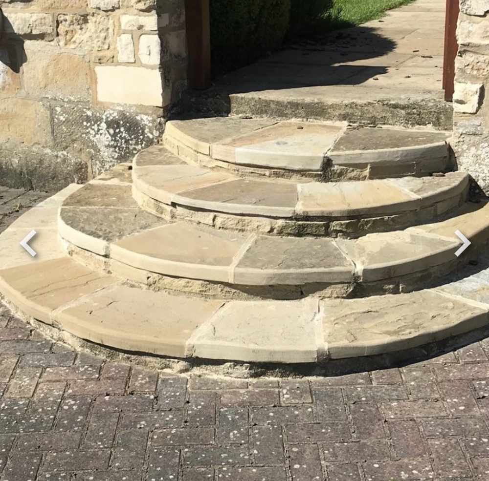 Curved Yorkstone garden steps built in Wetherby North Yorkshire by RW Builders