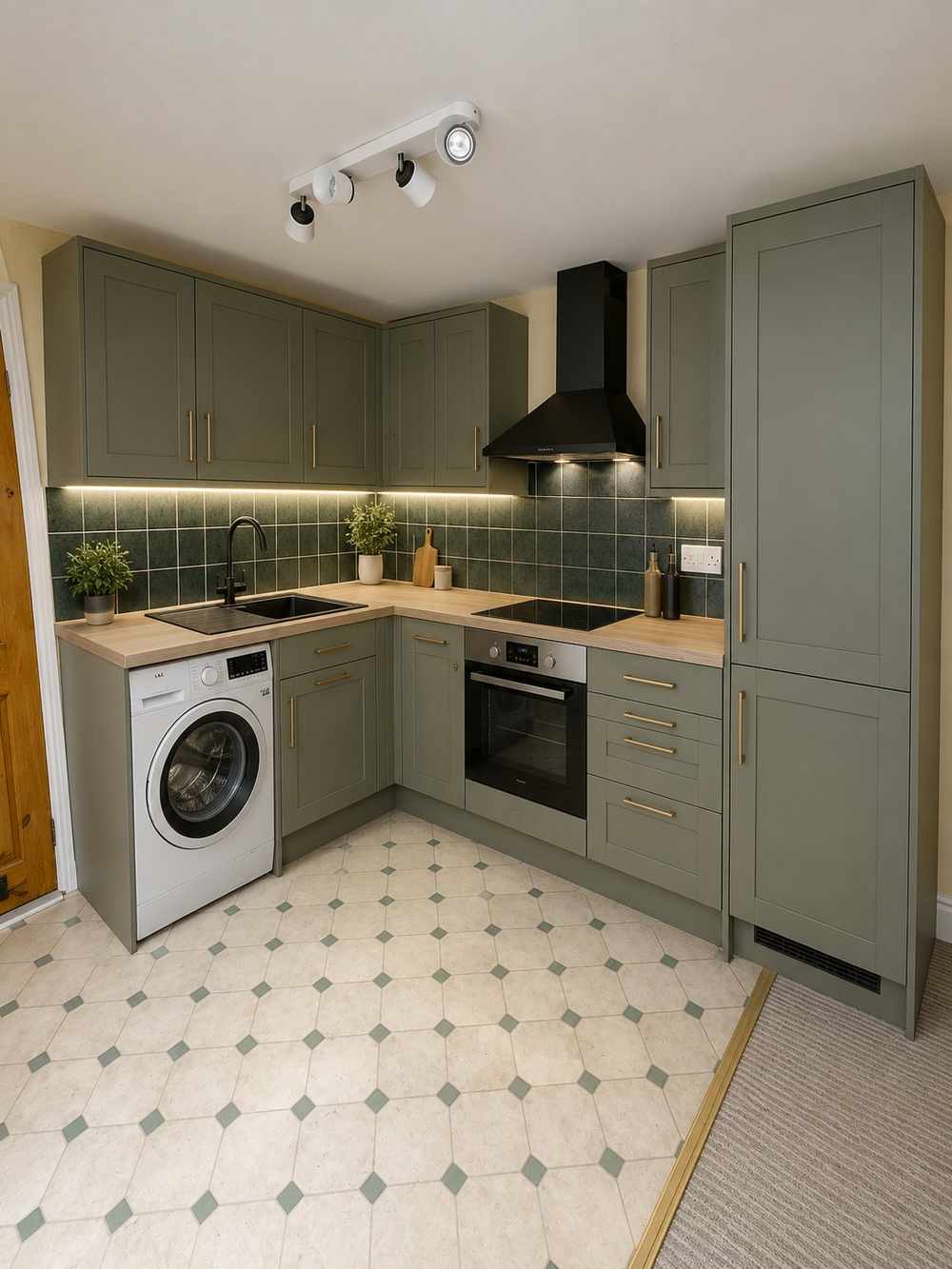 Kitchen renovation completed in York by RW Builders — sage green shaker units